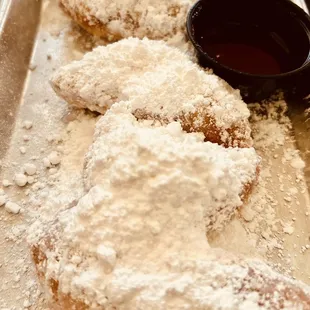 Beignets with strawberry jam