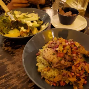 Grilled Pollo &amp; Lamb Souvlaki salad