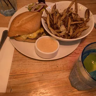 Wagyu beef cheeseburger with truffle fries