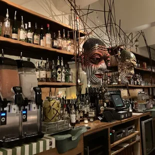 a variety of liquors on shelves