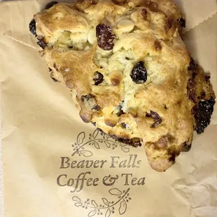 Cranberry and whites chocolate chip scone, fresh and perfect