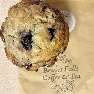 Blueberry muffin, very good and loaded with blueberries
