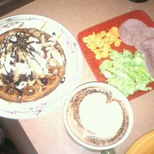 500 topping waffle with green eggs and Ham