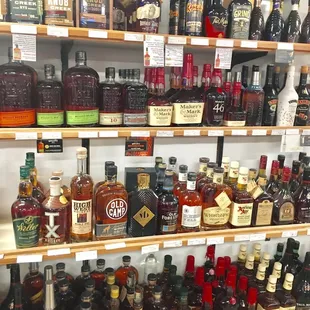 shelves full of liquor bottles