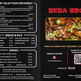 the menu for the bbq