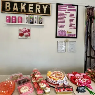 Counter of baked goods for Valentine's Day