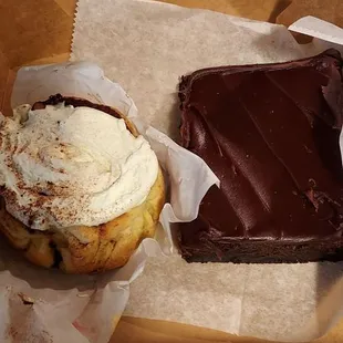 Cinnamon Roll and Large Brownie