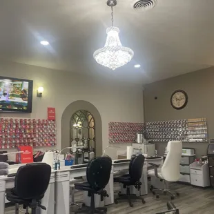 New decor, new massage chairs, tons of color options, and a few lovely chandeliers.
