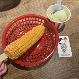 Corn ice cream bar , pistachio almond ice cream