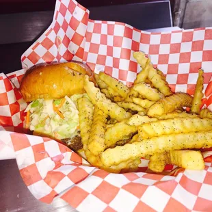 a sandwich and fries