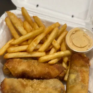 Egg roll and fries
