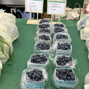 a display of blueberries