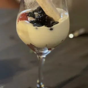 a dessert in a wine glass