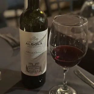 a glass of wine and a bottle of wine