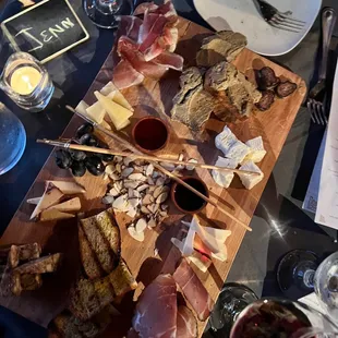 a plate of meat and cheese