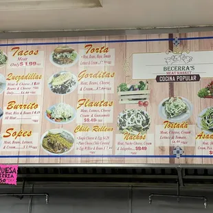 a menu on the wall