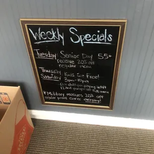 Weekly specials board