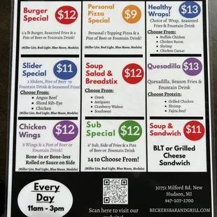 Daily lunch specials