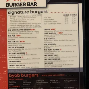 Menu - Signature Burgers &amp; BYOB Burgers