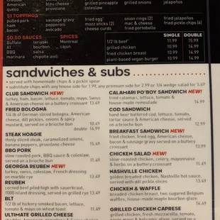 Menu - Burgers, Sandwiches &amp; Subs