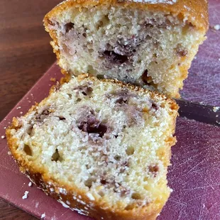 Raspberry White Chocolate sweet bread! Sooooo delicious! Free with your meal!