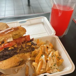 They have an assortment of burgers too bbq burgers pulled pork brisket this place is great