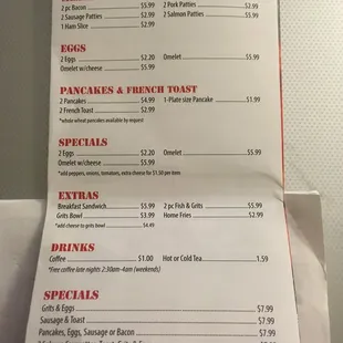 Breakfast menu