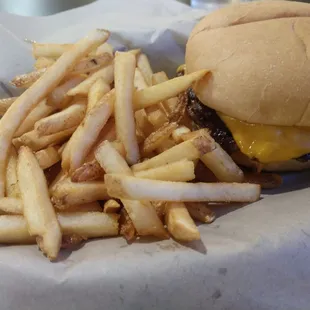 Cheese burger with fries
