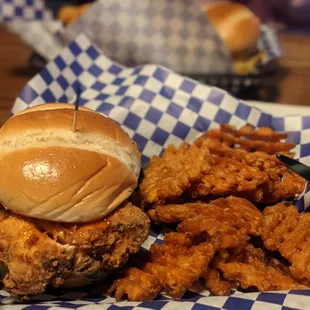 a fried chicken sandwich and fries