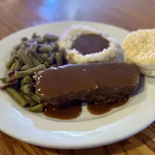 Meatloaf special with mashed potatoes and green beans