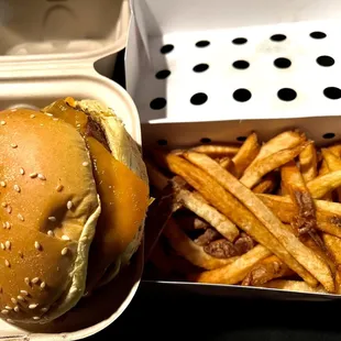 Cheeseburger (meat and cheese only) with Medium Fry