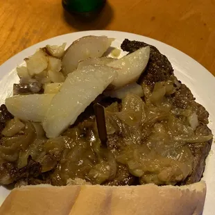 Monday night steak and onions with melt in your mouth potatoes