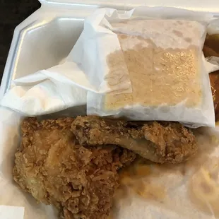 Fried chicken and corn bread