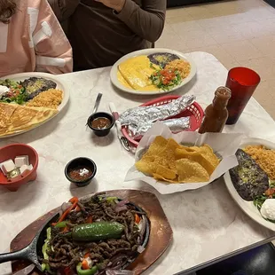 Cheese enchiladas, quesadillas and carne Asada.