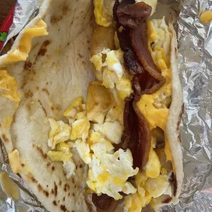 Bacon, potato, egg and cheese taco.