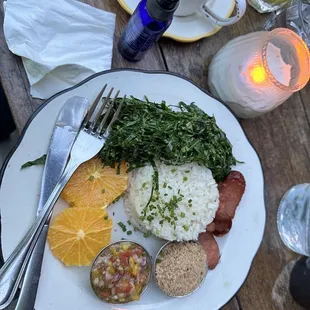 a plate of food on a wooden table