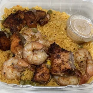 Salmon with shrimp and fried rice ! Simply delicious