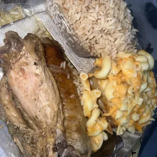 Soggy turkey wings &amp; hard "rice and peas" with almost no Peas