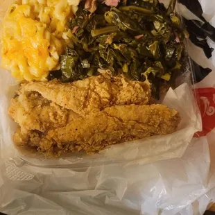 The mac and cheese,collard greens, and the fried whiting fish was amazing