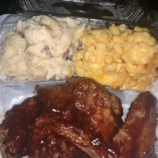 Honey bbq wings, Mashed Potatoes, Mac &amp; Cheese