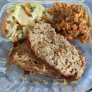 Turkey Meatloaf Platter with Cabbage and Candied Yams