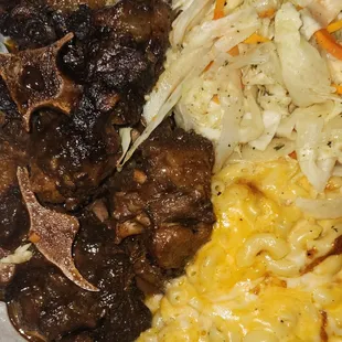 Oxtail with Mac and Cheese and Cabbage