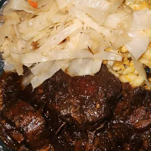 Oxtail with Mac and Cheese and Cabbage
