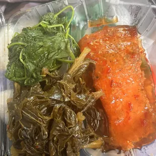 Salmon, spinach and collard greens