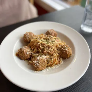 Meatballs spaghetti, I asked for balognese sauce. Tasty Pasta!