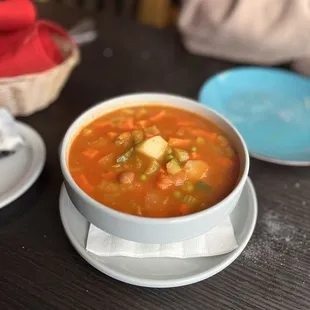 Classic minestrone- tomato base. Very healthy!