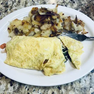 Greek Spinach Omelette with home fries