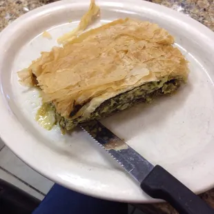 Spinach pie is cheesy and tasty! Just the right amount of everything