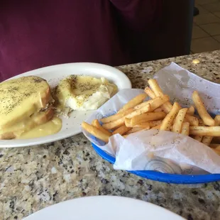 Eric's hot turkey Sammy w fries too (guess who else is munchin them)