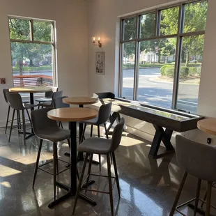 tables and chairs in a restaurant